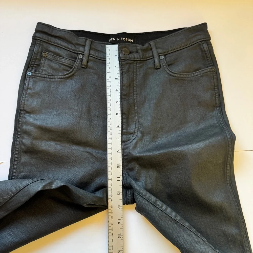 Denim Forum The Lola Split Hi Rise Skinny Jean Coated Stay Black Waxed Sz 32 - Picture 9 of 16